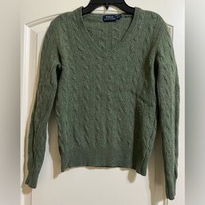 Polo Ralph Lauren Women’s Merino Wool Cashmere Green V-Neck Sweater Pony SP